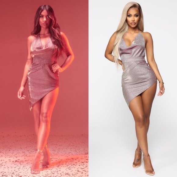 Fashion Nova Twinkle In Her Eye Mini Dress Size Medium Asymmetrical Fully Lined - Picture 8 of 8